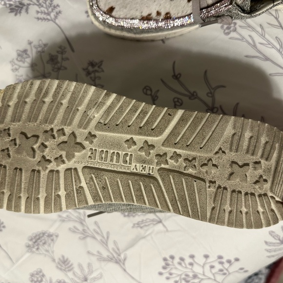 Custom Hey Dudes with Acid Wash Cowhide and Rose Gold trim - Picture 4 of 4